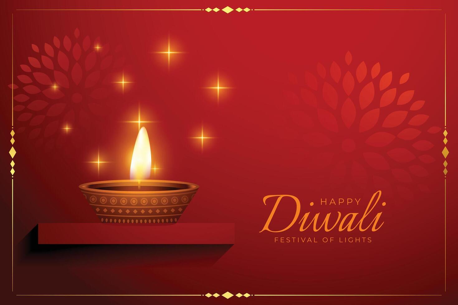 contento Diwali saluto bandiera con lampada su podio design vettore