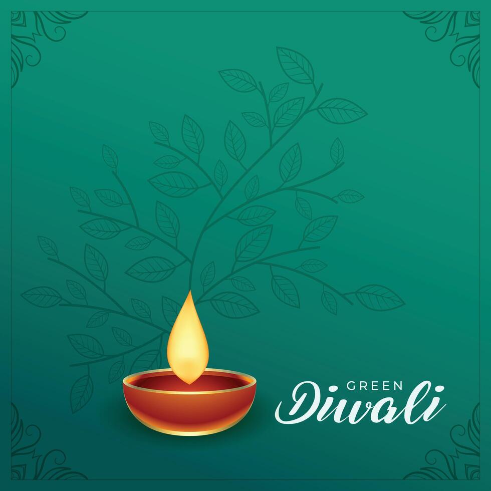 indù tradizionale verde Diwali saluto sfondo con olio lampada vettore