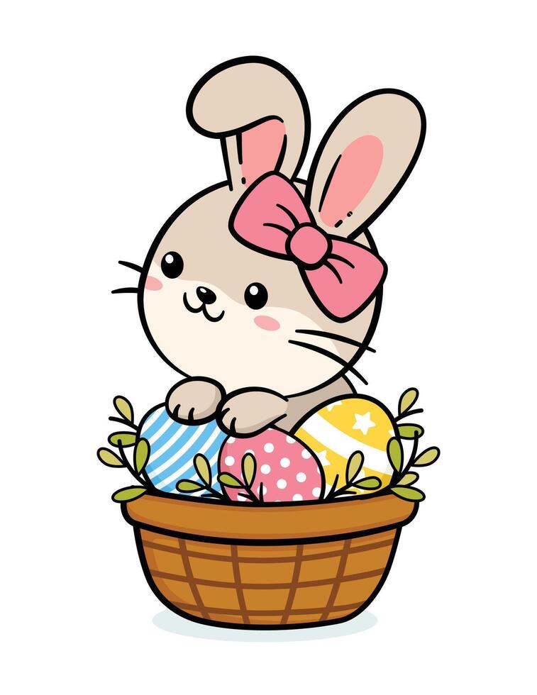 carino Pasqua coniglietto ragazza nel un' cestino vettore