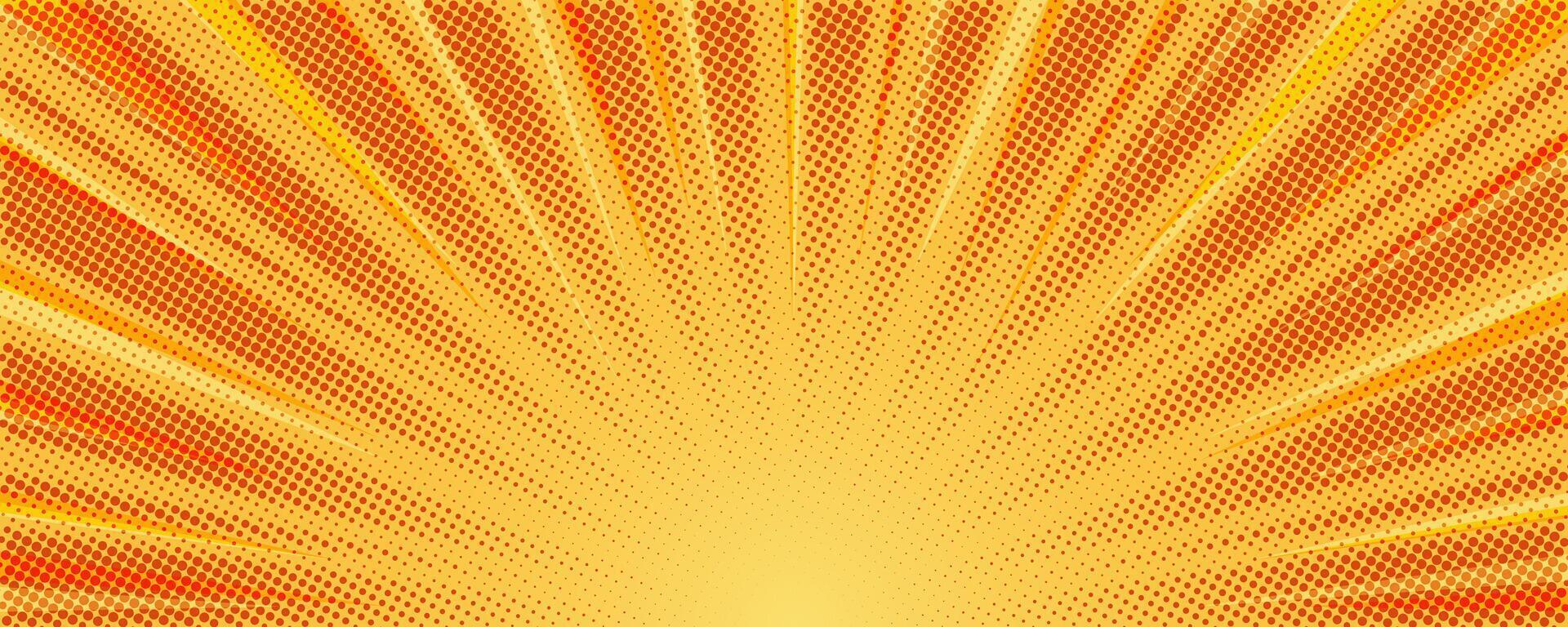 sunburst sfondo vettore illustrazione. giallo soleggiato raggi. retrò stella leggero con mezzitoni. comico astratto sfondo.