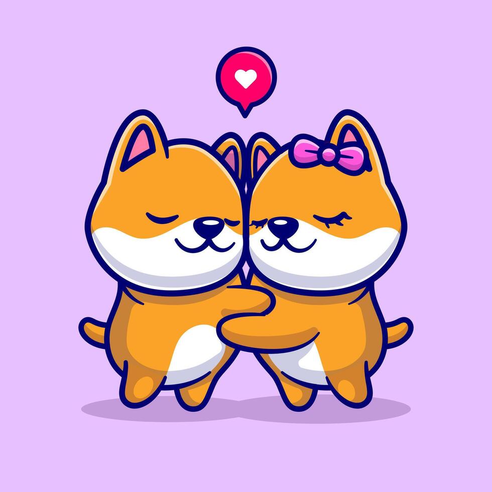 carino shiba inu coppia abbracciare cartone animato vettore icona illustrazione. animale amore icona concetto isolato premio vettore. piatto cartone animato stile