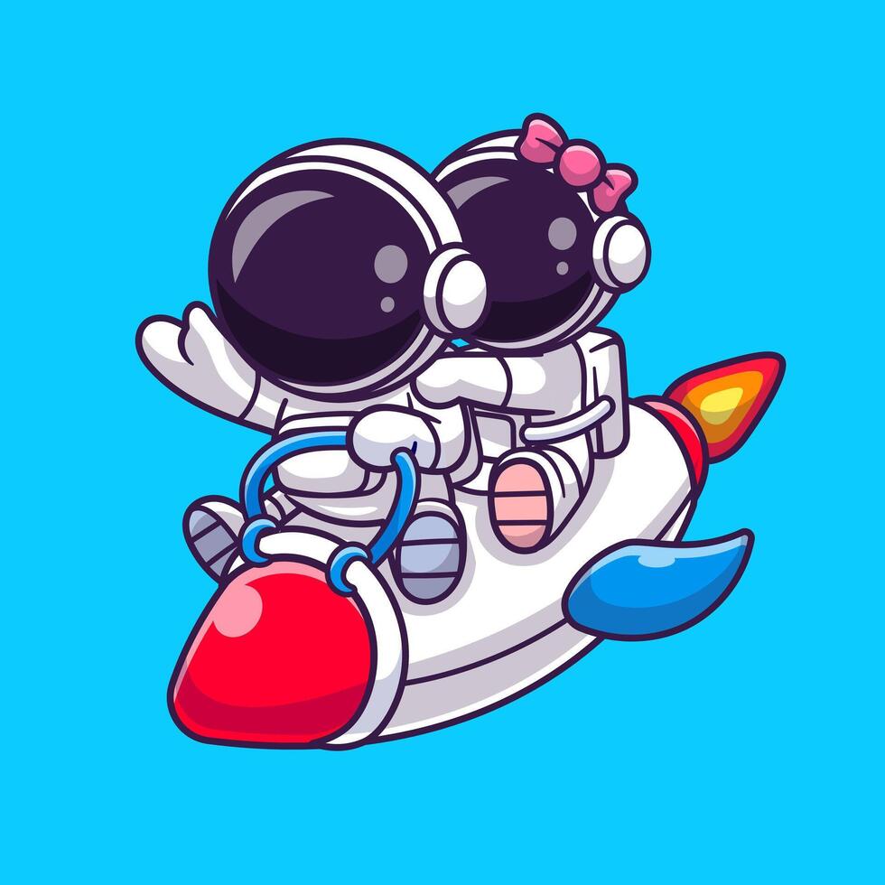 carino astronauta coppia equitazione razzo cartone animato vettore icona illustrazione. scienza tecnologia icona concetto isolato premio vettore. piatto cartone animato stile