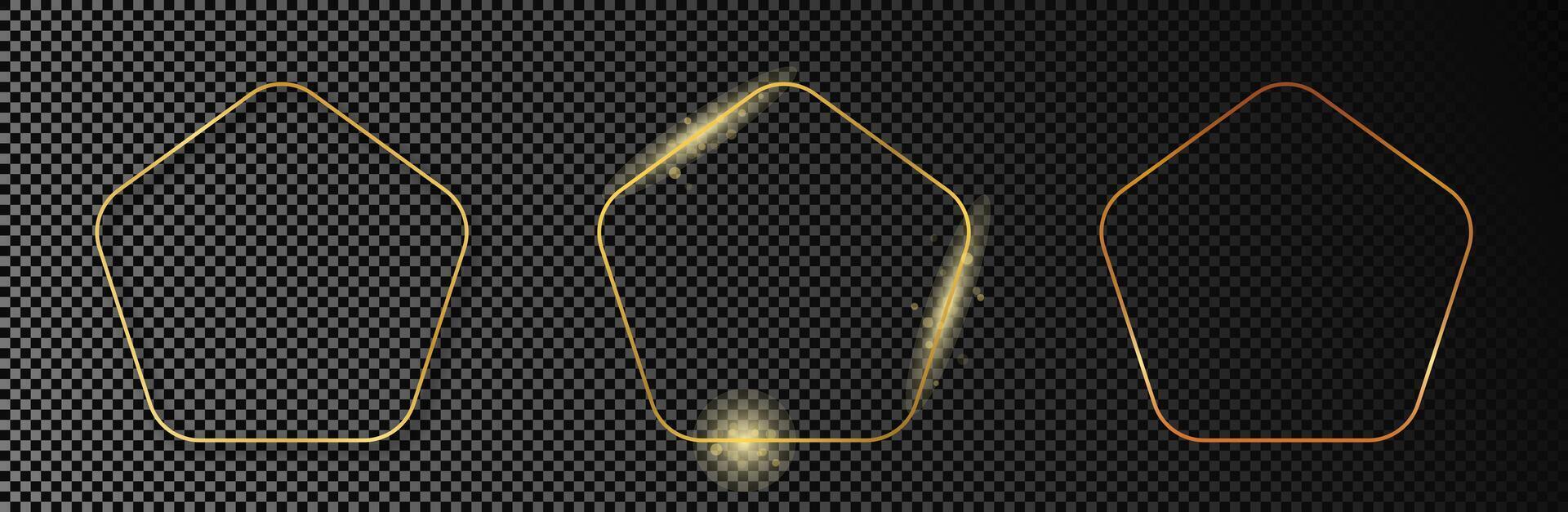 oro raggiante arrotondato pentagono forma telaio vettore