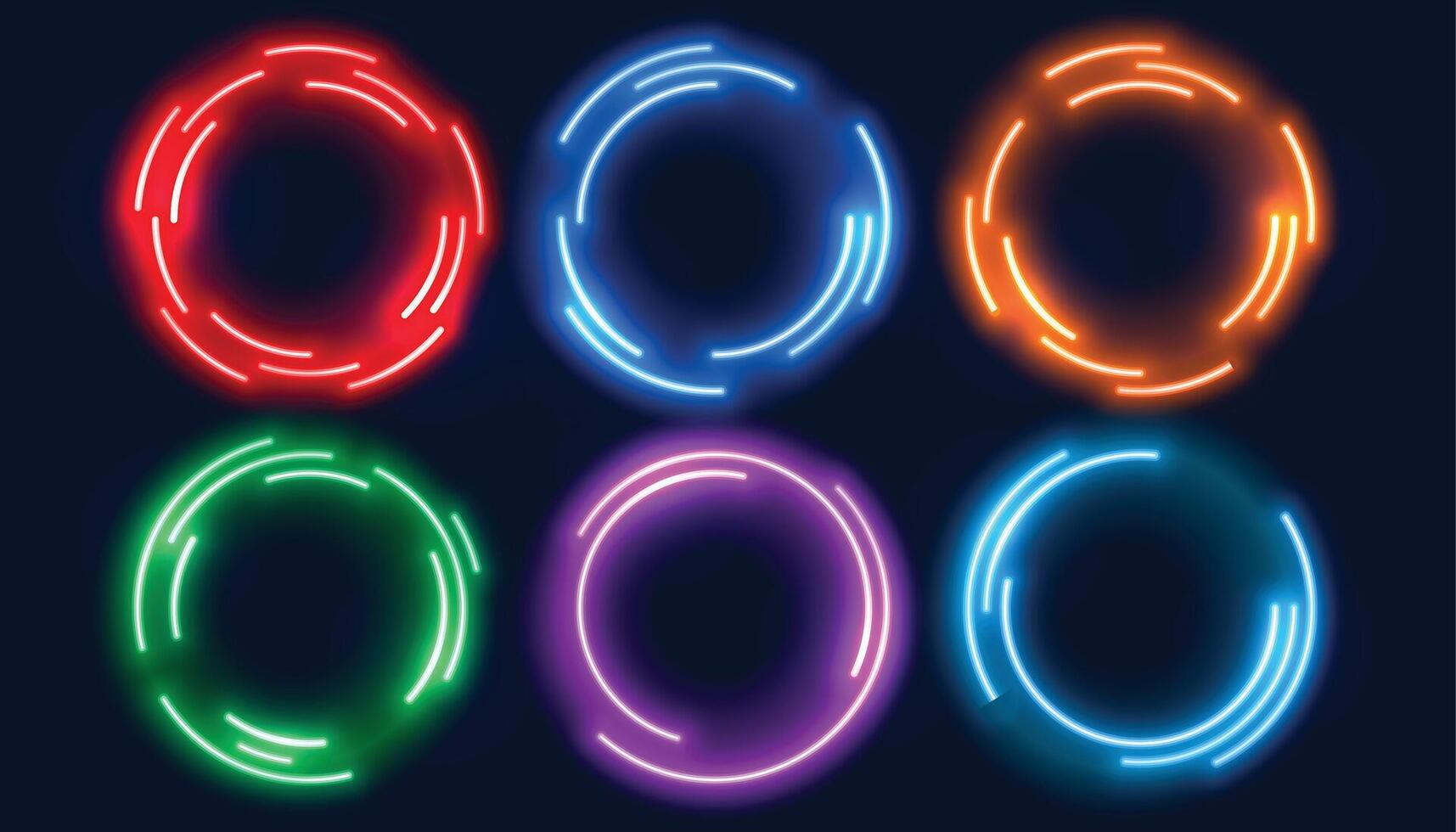 neon cerchi telaio impostato nel sei colori vettore