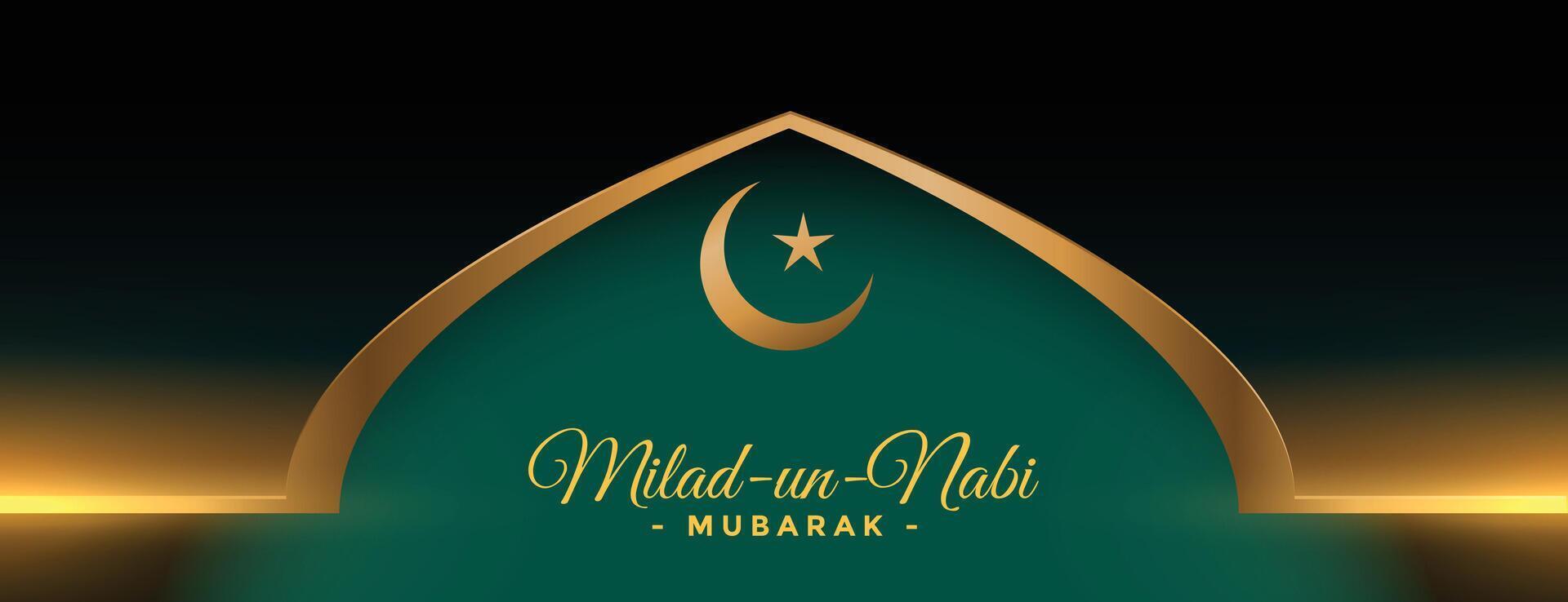 milad un nabi d'oro brillante bandiera design vettore