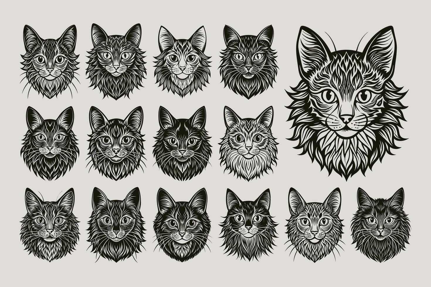 ai generato ritratto disegno di laperm gatto testa illustrazione design fascio vettore