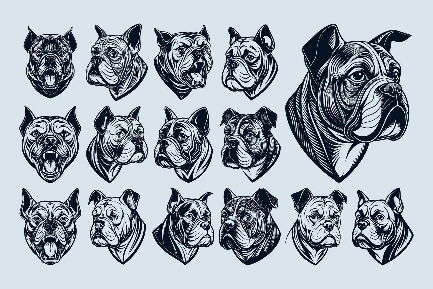 ai generato mano disegnato lato Visualizza bulldog testa illustrazione design impostato vettore