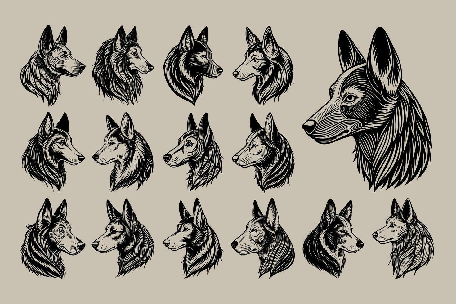 ai generato collezione di sarabi cane testa illustrazione design nel lato Visualizza vettore