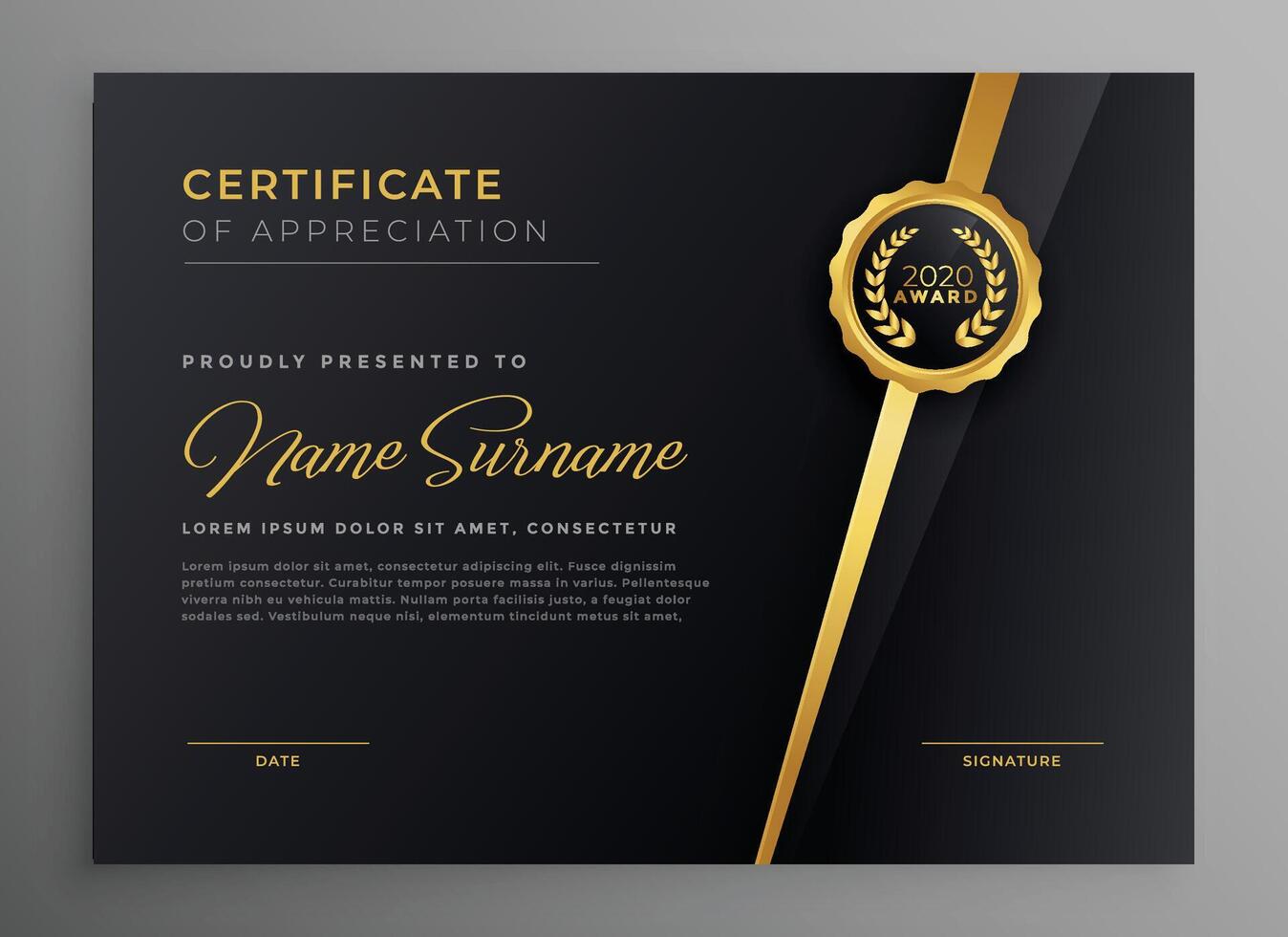 nero e oro multiuso certificato modello design vettore