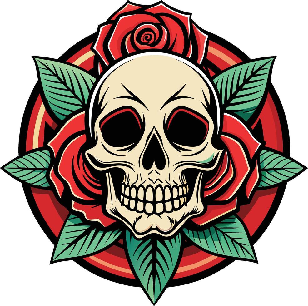 cranio con rosa. vettore illustrazione per tatuaggio o maglietta design.