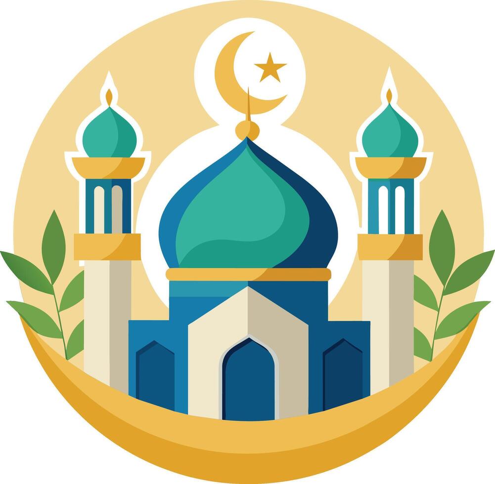illustrazione di piatto stile isolato musulmano moschea, eid mubarak saluti. Ramadan kareem. vettore