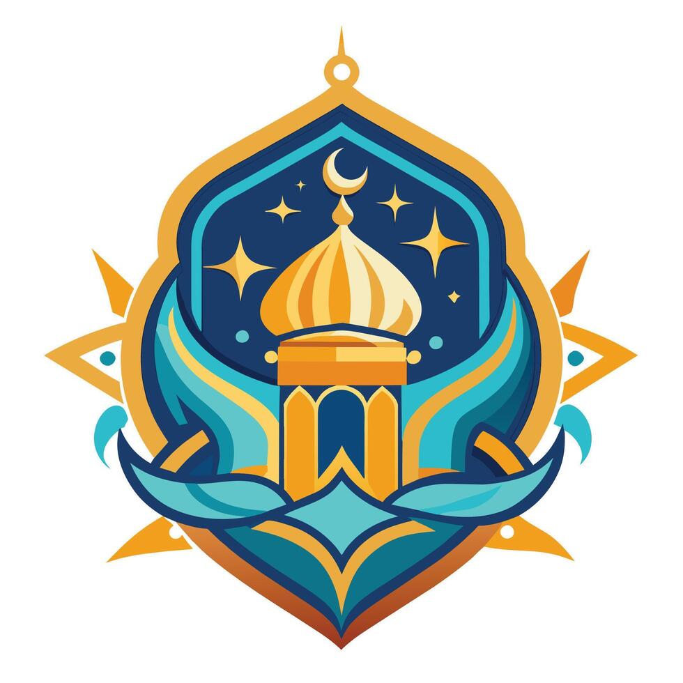 vettore illustrazione di moschea emblema. Ramadan kareem saluto carta o manifesto.