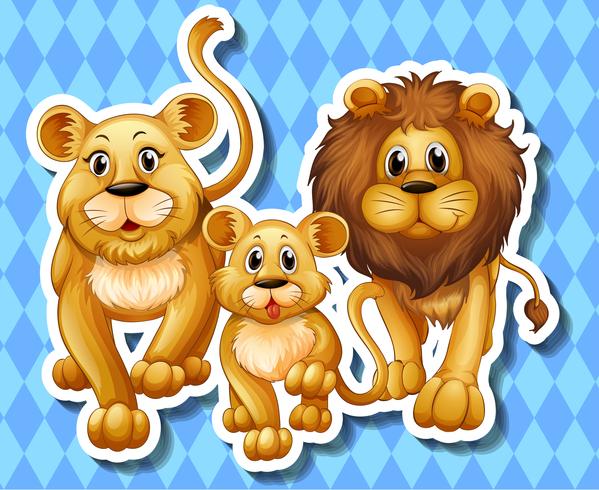 Famiglia di leone su sfondo blu vettore