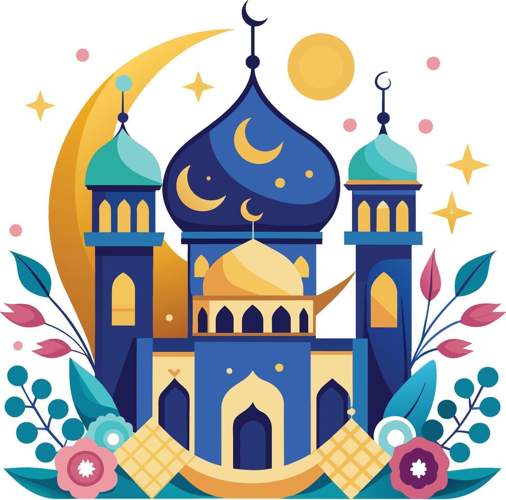 vettore illustrazione di moschea nel piatto design stile. design elemento per striscione, manifesto, carta, volantino.