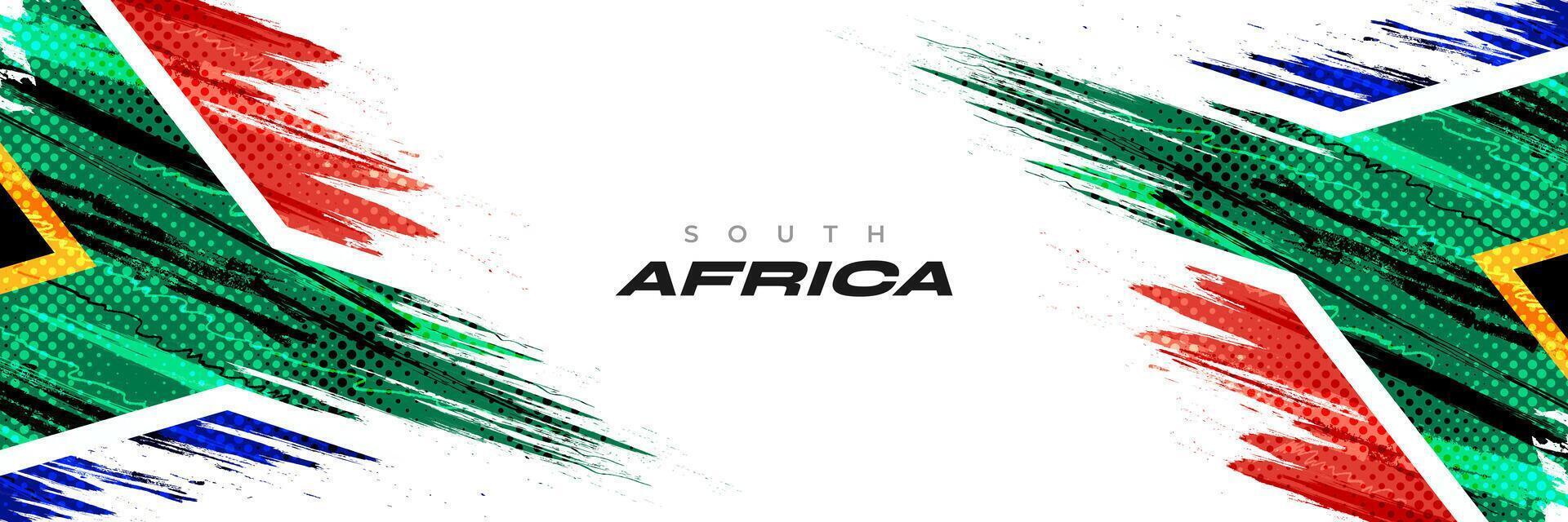 Sud Africa bandiera con spazzola dipingere stile e mezzitoni effetto. Sud Africa bandiera sfondo con grunge concetto vettore
