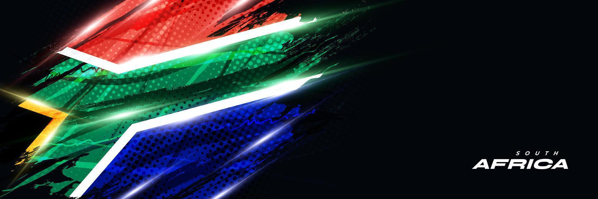Sud Africa bandiera con spazzola dipingere stile, mezzitoni e raggiante leggero effetto. Sud Africa bandiera sfondo con grunge concetto vettore