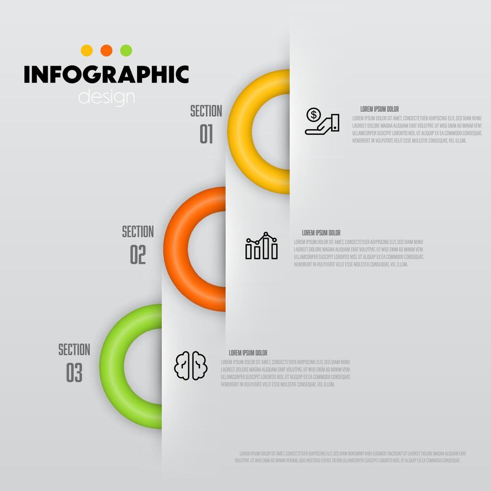 vettore il giro in 3 sezione avviare progetto minimo Infografica design modello moderno per sito web menù interfaccia