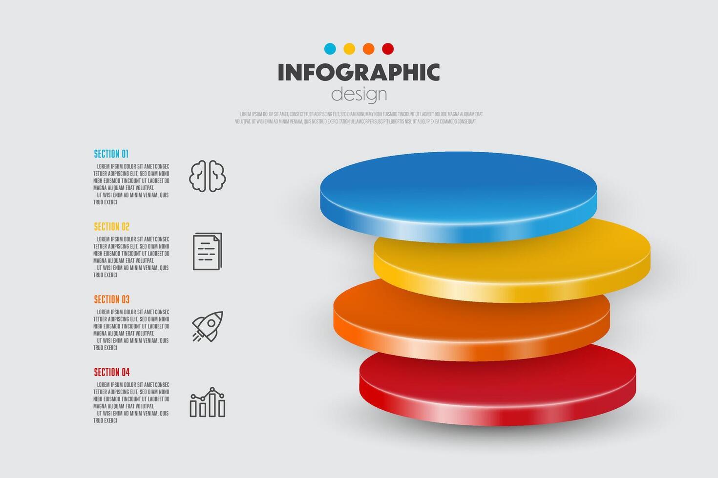 vettore pila di colorato cerchi grafico Infografica modello con 3d per diagrammi, grafici, presentazioni e attività commerciale concetto grafici con 4 opzioni.