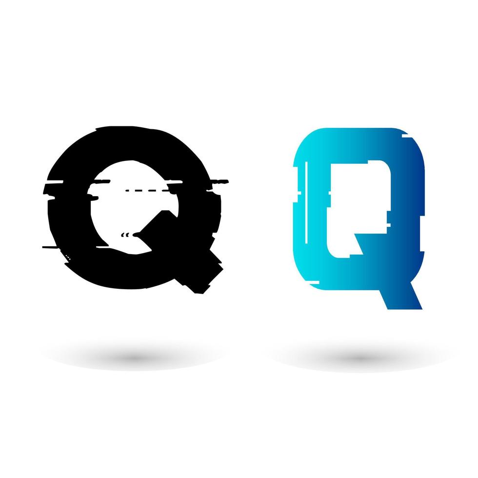 glitch creativo lettera q design vettore