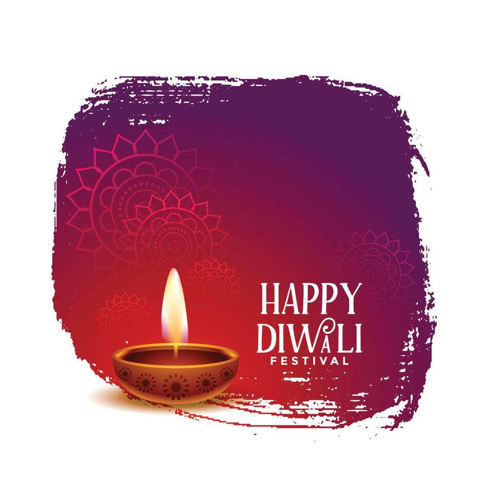 contento Diwali auguri carta design con realistico diya vettore