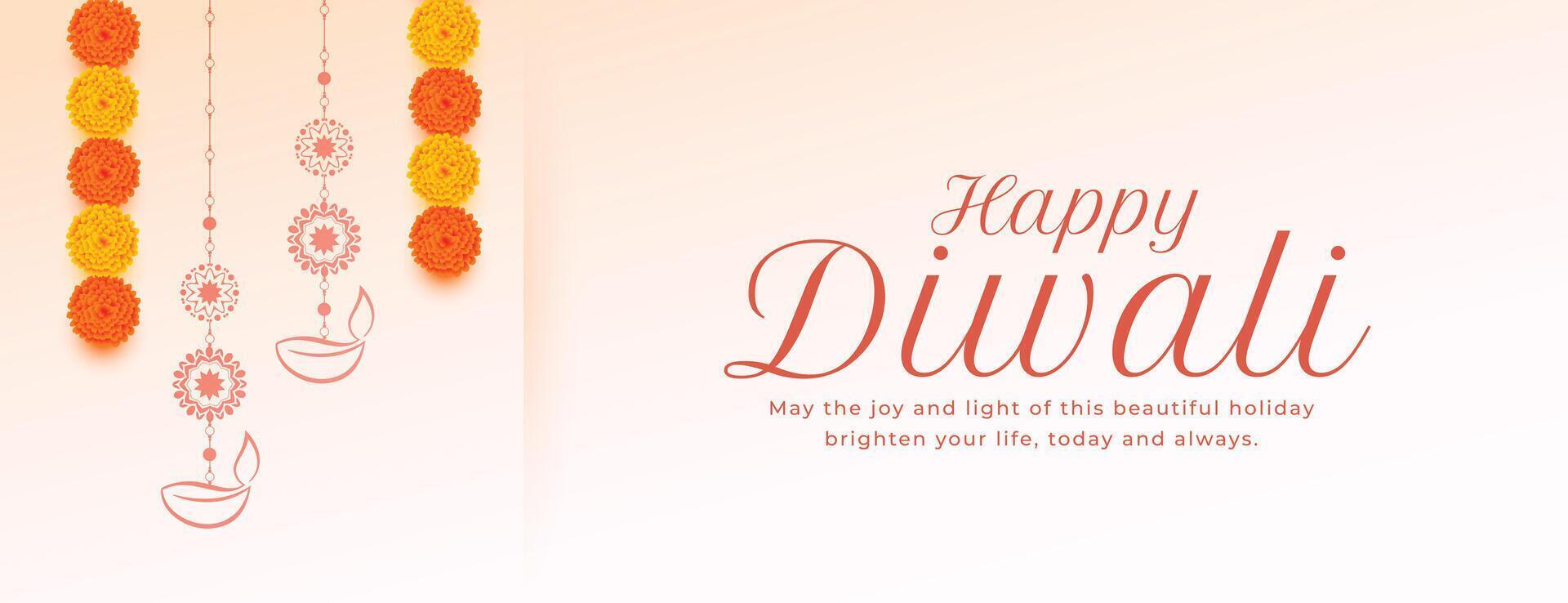 contento Diwali auguri bandiera con floreale e lanterna design vettore