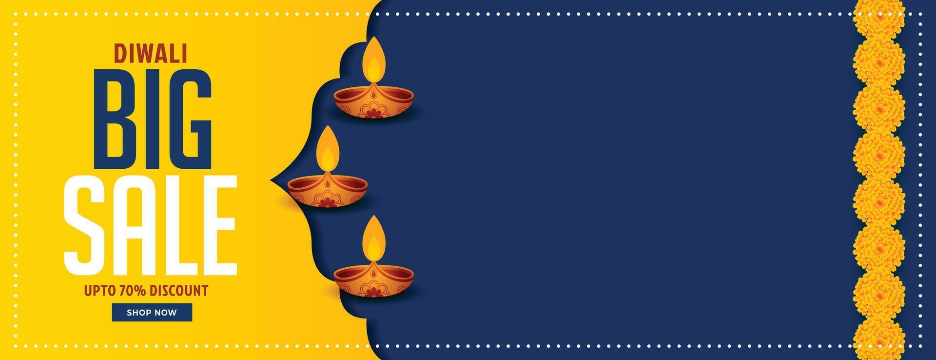 culturale Diwali grande vendita bandiera con testo spazio e diya design vettore