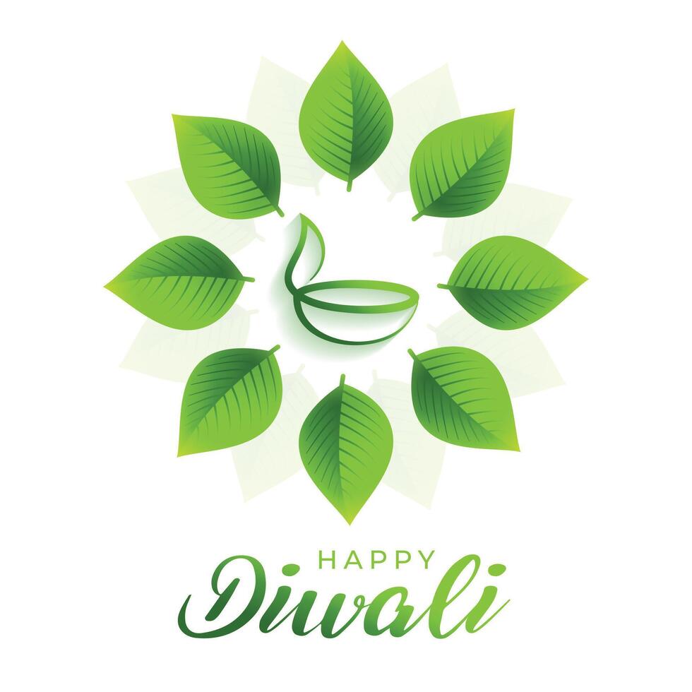 contento verde Diwali saluto sfondo con le foglie design vettore