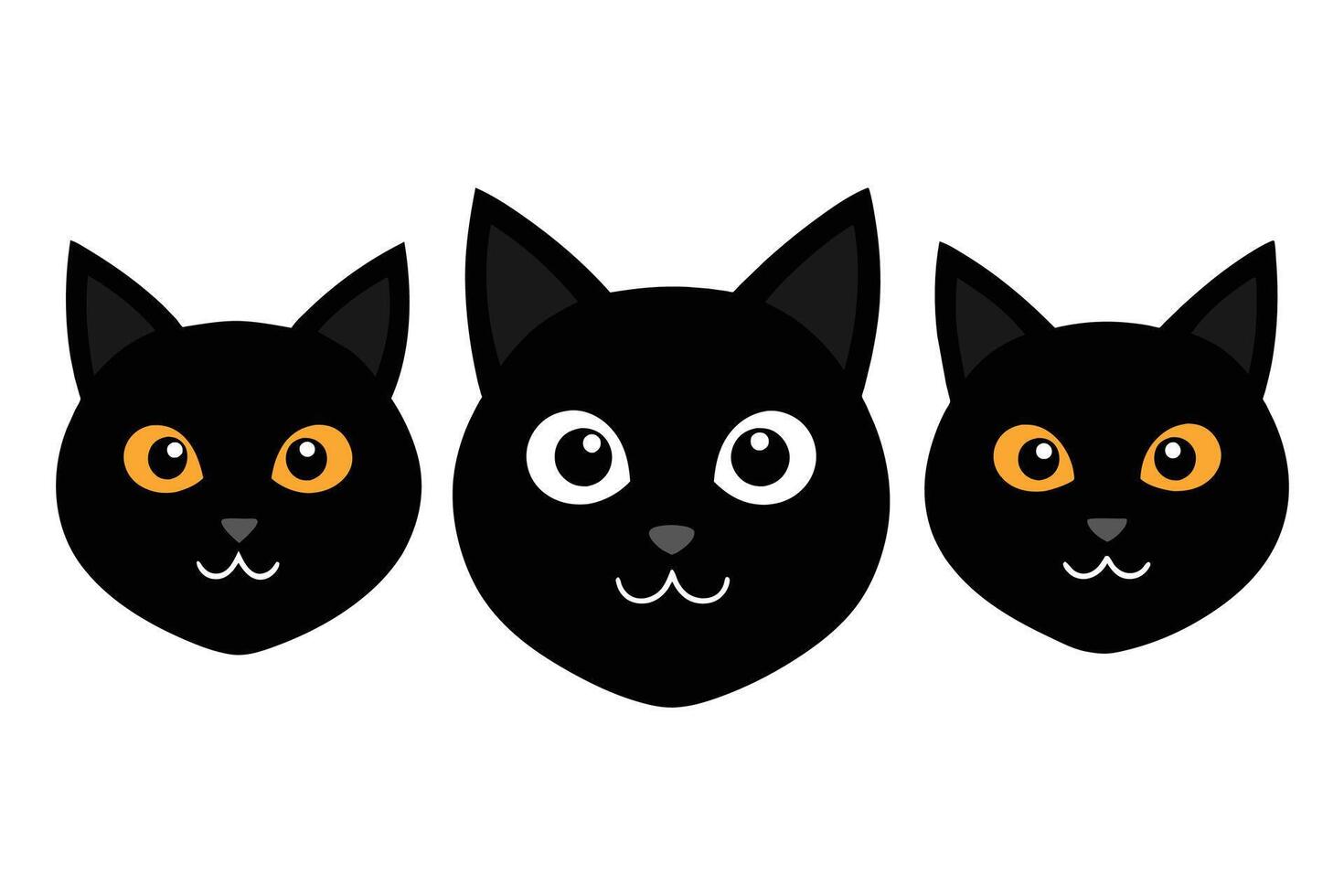 impostato di nero assortito gatti facce isolato su bianca sfondo vettore