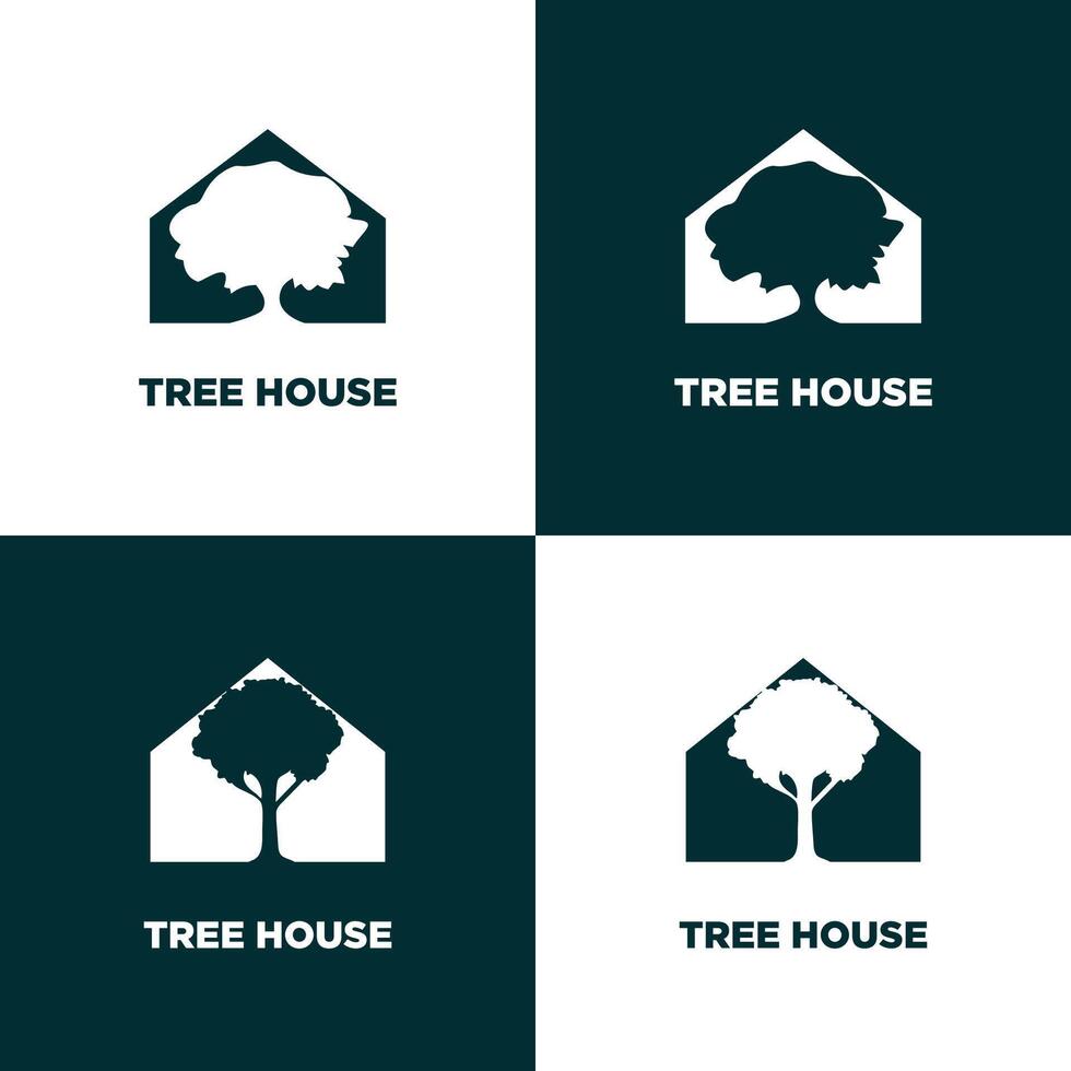 albero Casa vettore logo illustrazione. natura verde silhouette