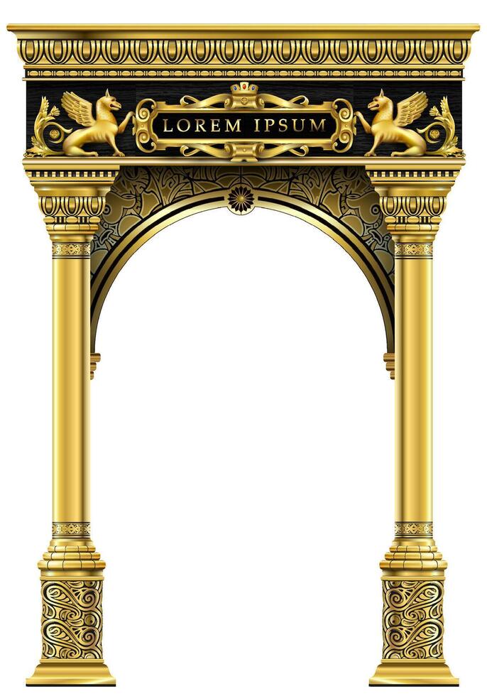 trionfale arco. d'oro classico rococò barocco telaio. vettore grafica. lusso telaio per pittura o cartolina copertina