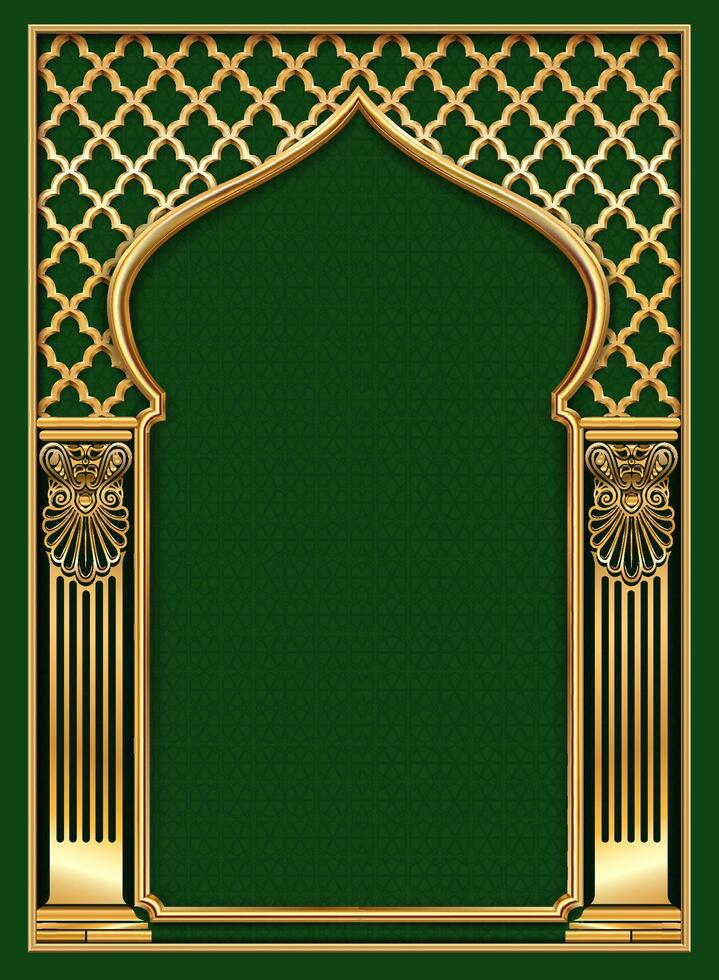 arco di oro nel il orientale stile con Arabo tradizionale ornamenti nel vettore grafica.