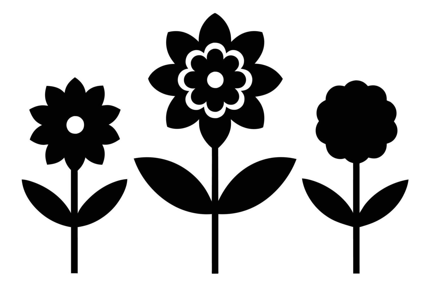 impostato di nero fiore icona su bianca sfondo vettore