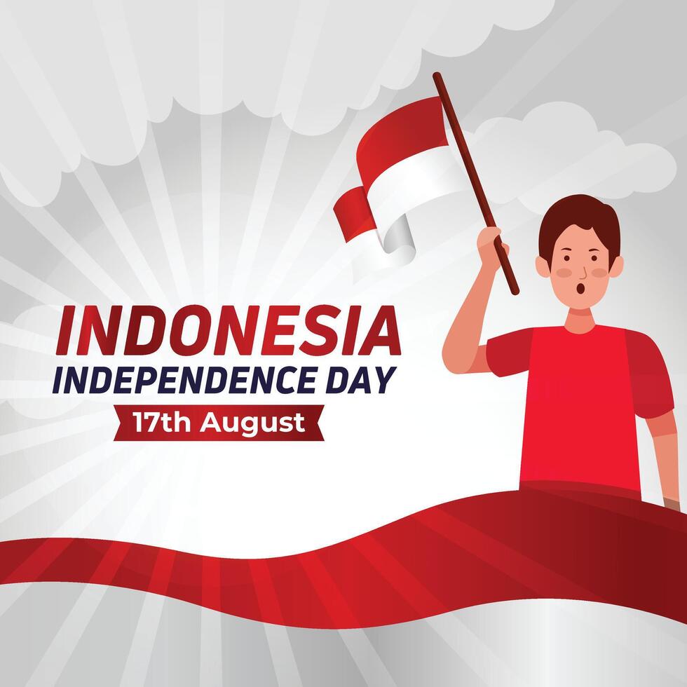 indonesiano indipendenza celebrazioni giorno vettore illustrazione bandiera e sociale media inviare design impostare, Indonesia nazionale repubblica celebrare evento giorno manifesto modello, con bandiera, contento democrazia.