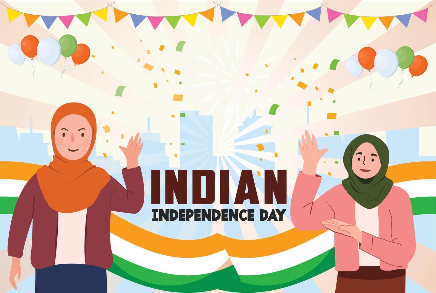 indiano indipendenza celebrazioni giorno illustrazione vettore bandiera e inviare disegno, celebrazioni giorno clip arte impostare. India nazionale bandiera la libertà indipendenza patriottismo modello.