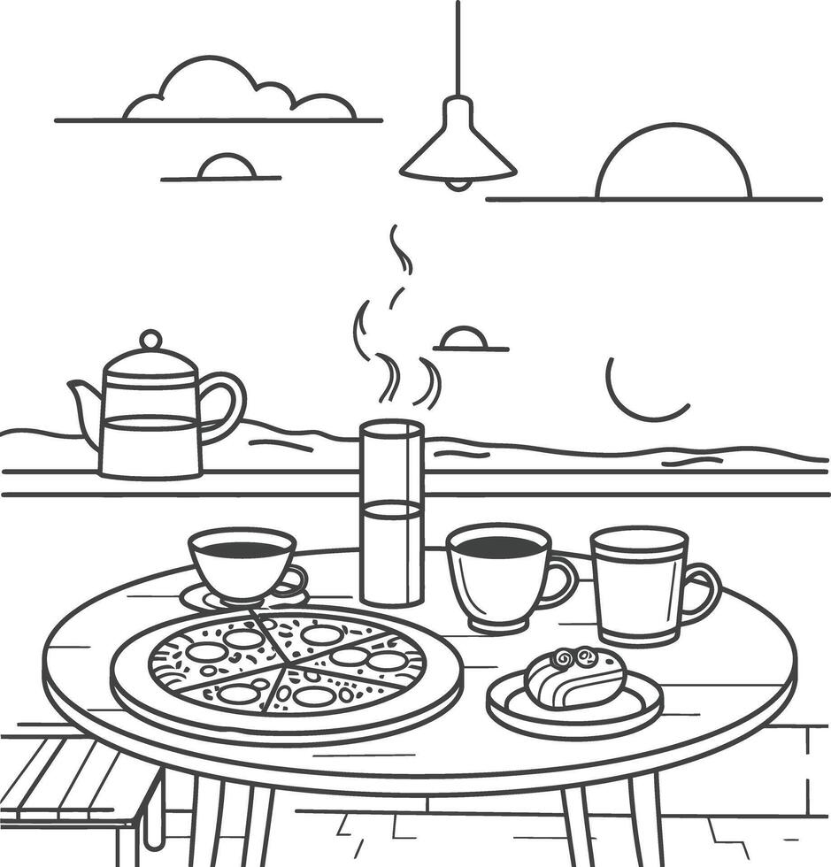 ai generato prima colazione menù pronto per mangiare semplice schema illustrazione minimalista linea arte vettore