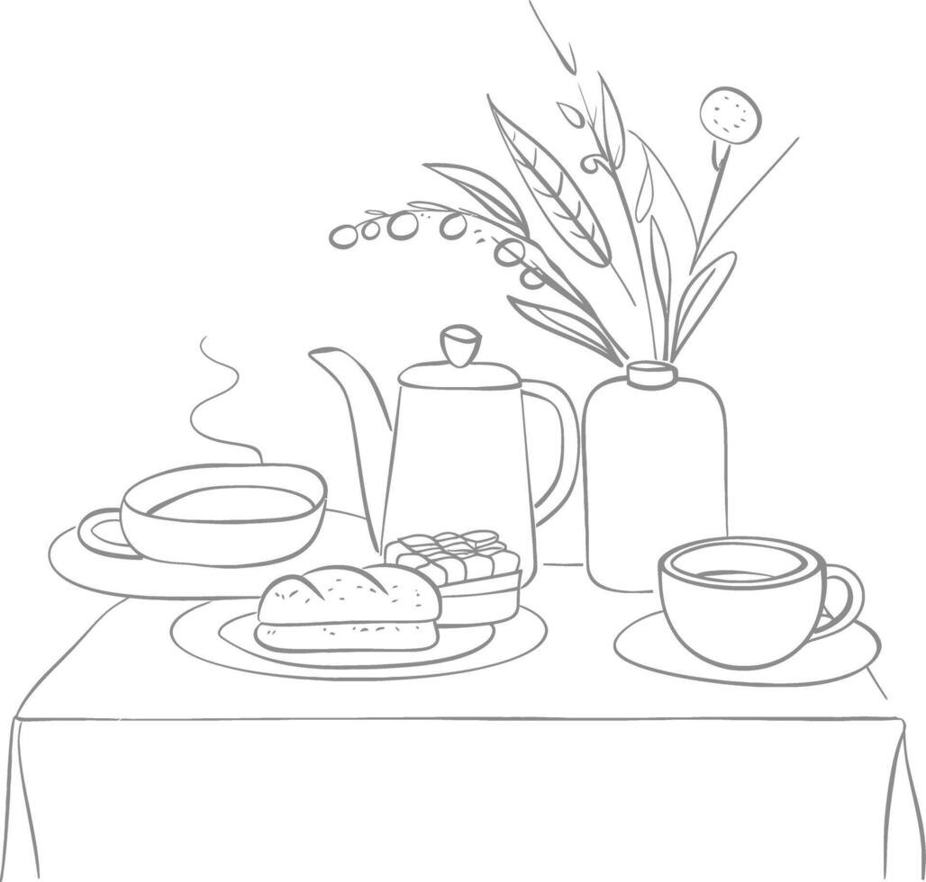 ai generato prima colazione menù pronto per mangiare semplice schema illustrazione minimalista linea arte vettore