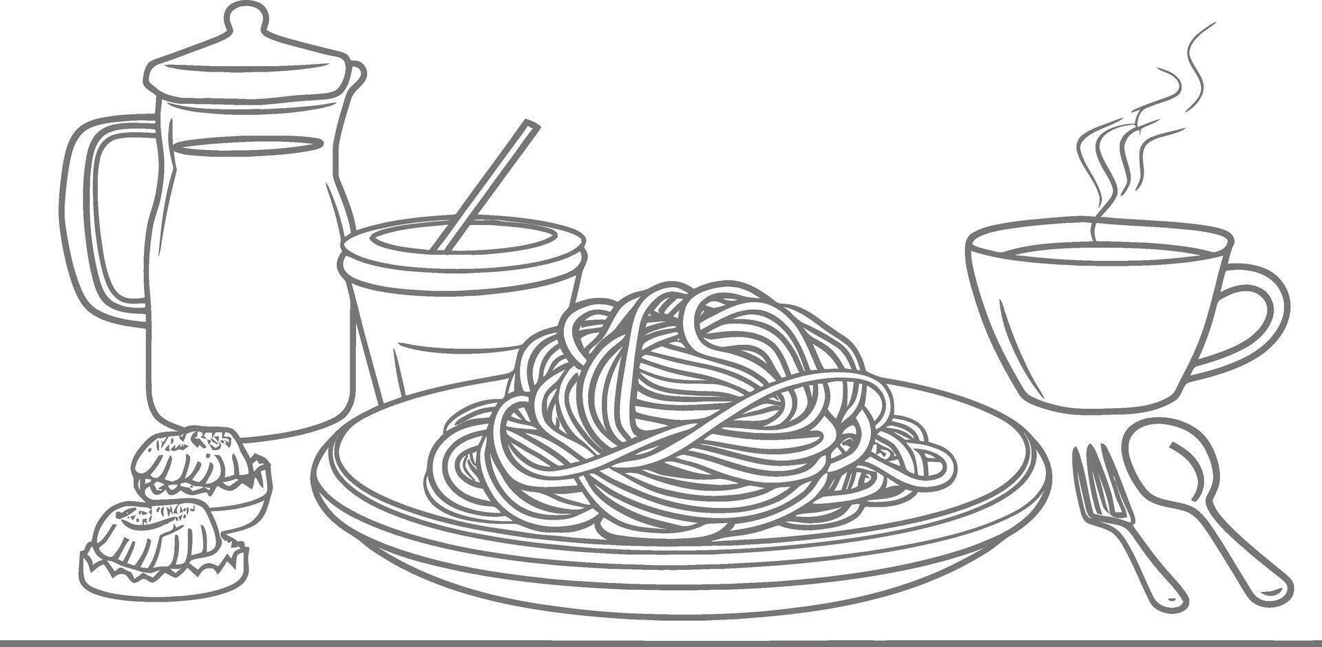 ai generato prima colazione menù pronto per mangiare semplice schema illustrazione minimalista linea arte vettore