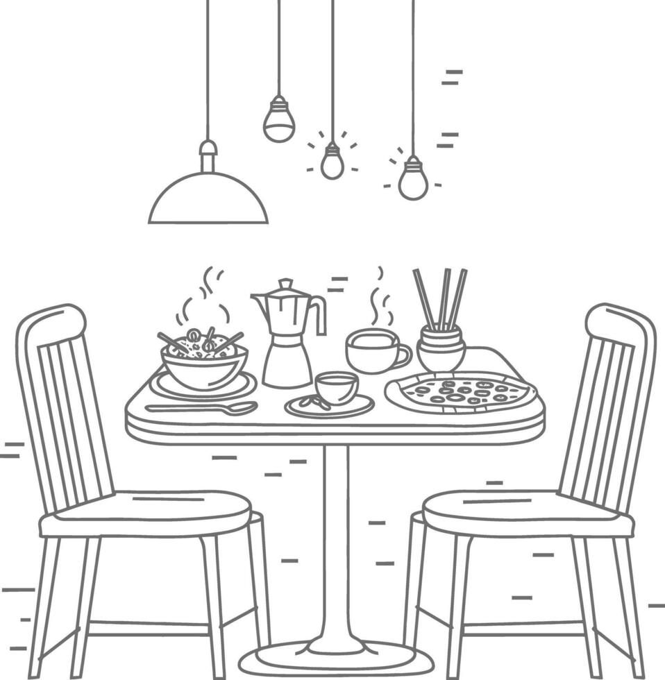 ai generato prima colazione menù pronto per mangiare semplice schema illustrazione minimalista linea arte vettore