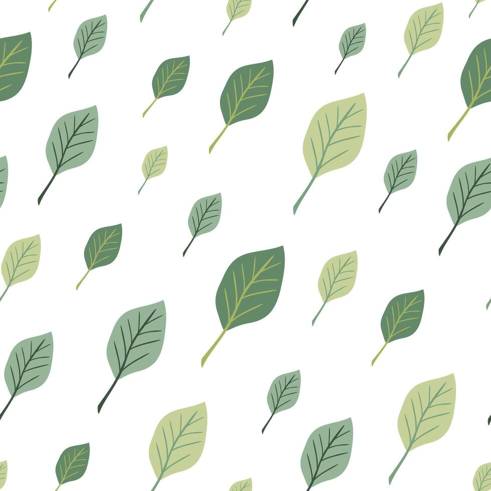 diagonalmente disposte verde le foglie isolato su bianca fondale vettore senza soluzione di continuità modello. creativo arte struttura per stampa su vario superfici o uso nel grafico design progetti.