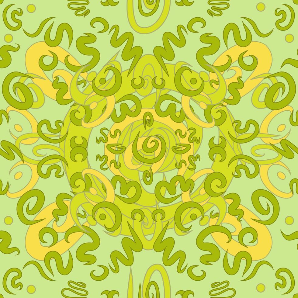 lime e giallo tappeto piace ornamento disposte nel vettore senza soluzione di continuità modello. calligrafia Linee nel superficie arte struttura per stampa su vario superfici o uso nel grafico design.