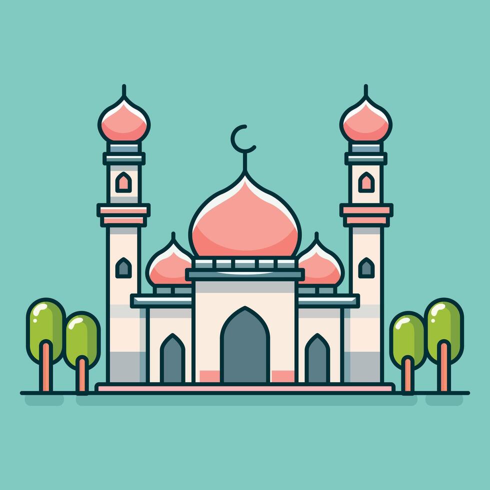 moschea moderno islamico edificio con piatto vettore illustrazione stile