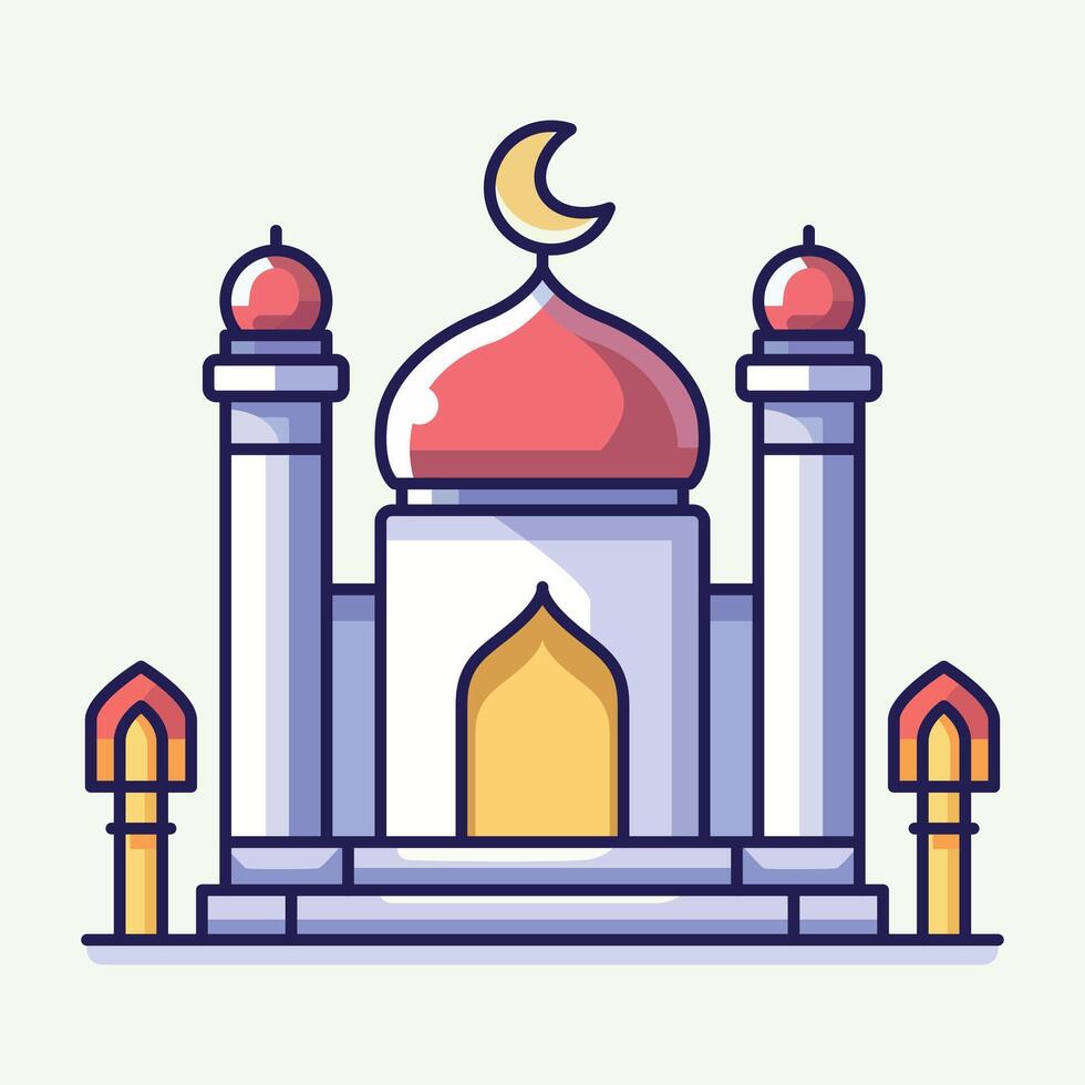 Arabo moschea tempio bianca sfondo isolato vettore cartone animato illustrazione