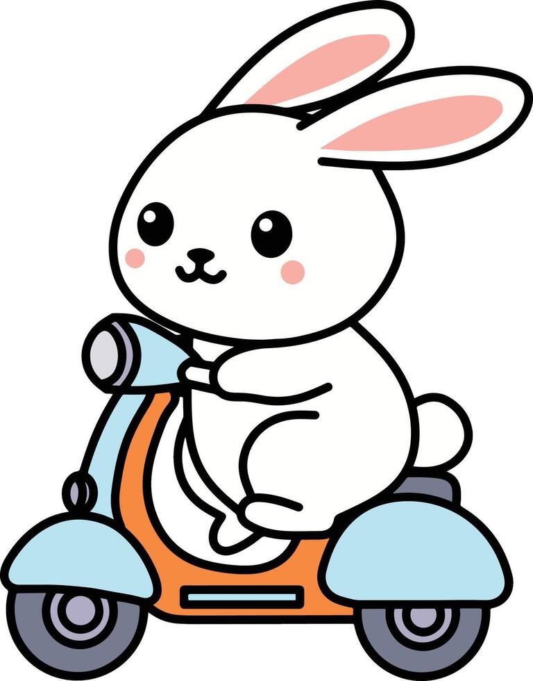 carino coniglio equitazione scooter vettore