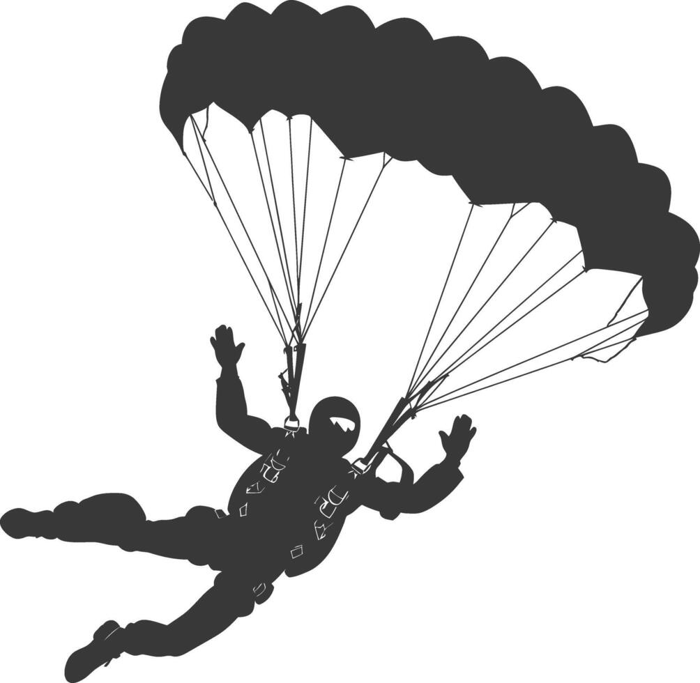 ai generato silhouette skydiver uomo nel azione pieno corpo nero colore solo vettore