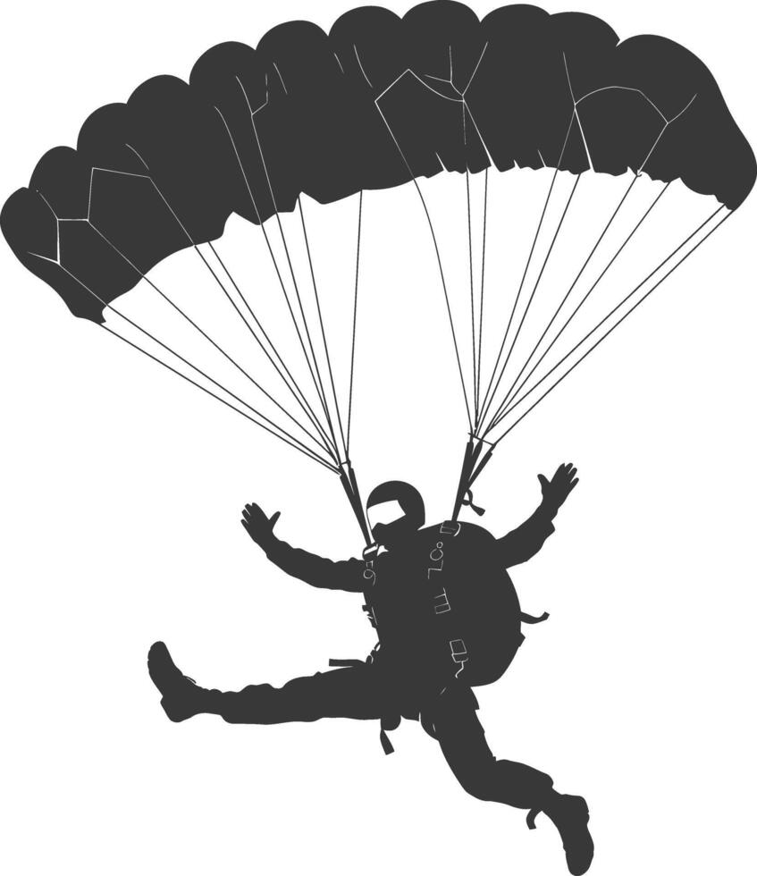ai generato silhouette skydiver uomo nel azione pieno corpo nero colore solo vettore