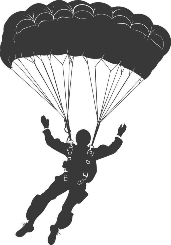 ai generato silhouette skydiver uomo nel azione pieno corpo nero colore solo vettore