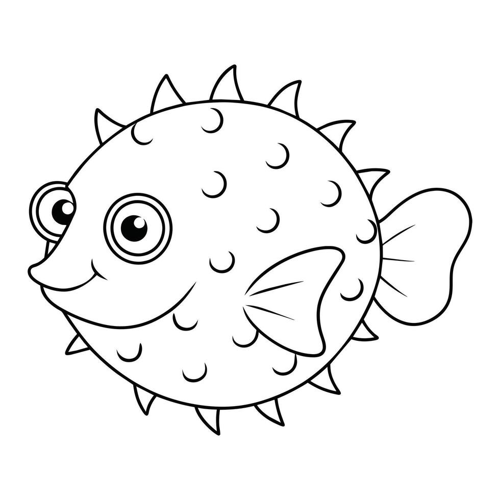 vettore di Pesce palla illustrazione colorazione pagina per bambini.
