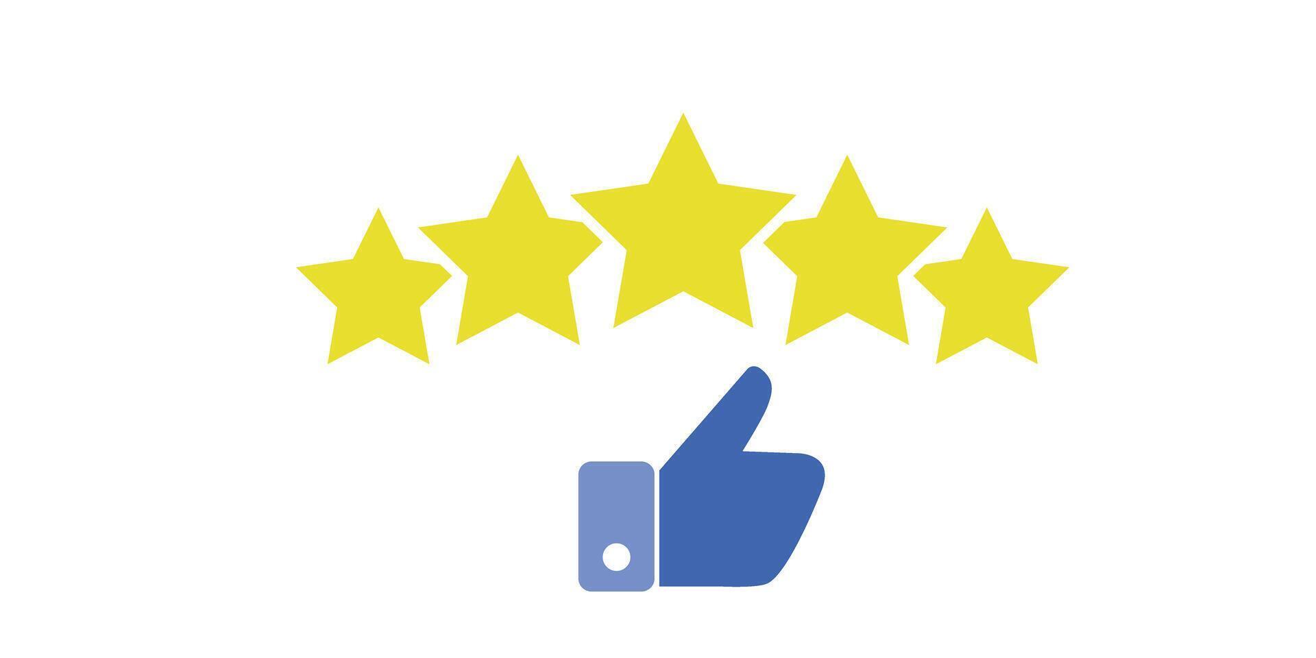 cliente revisione icona, qualità valutazione, feedback, cinque stelle linea simbolo su bianca sfondo vettore