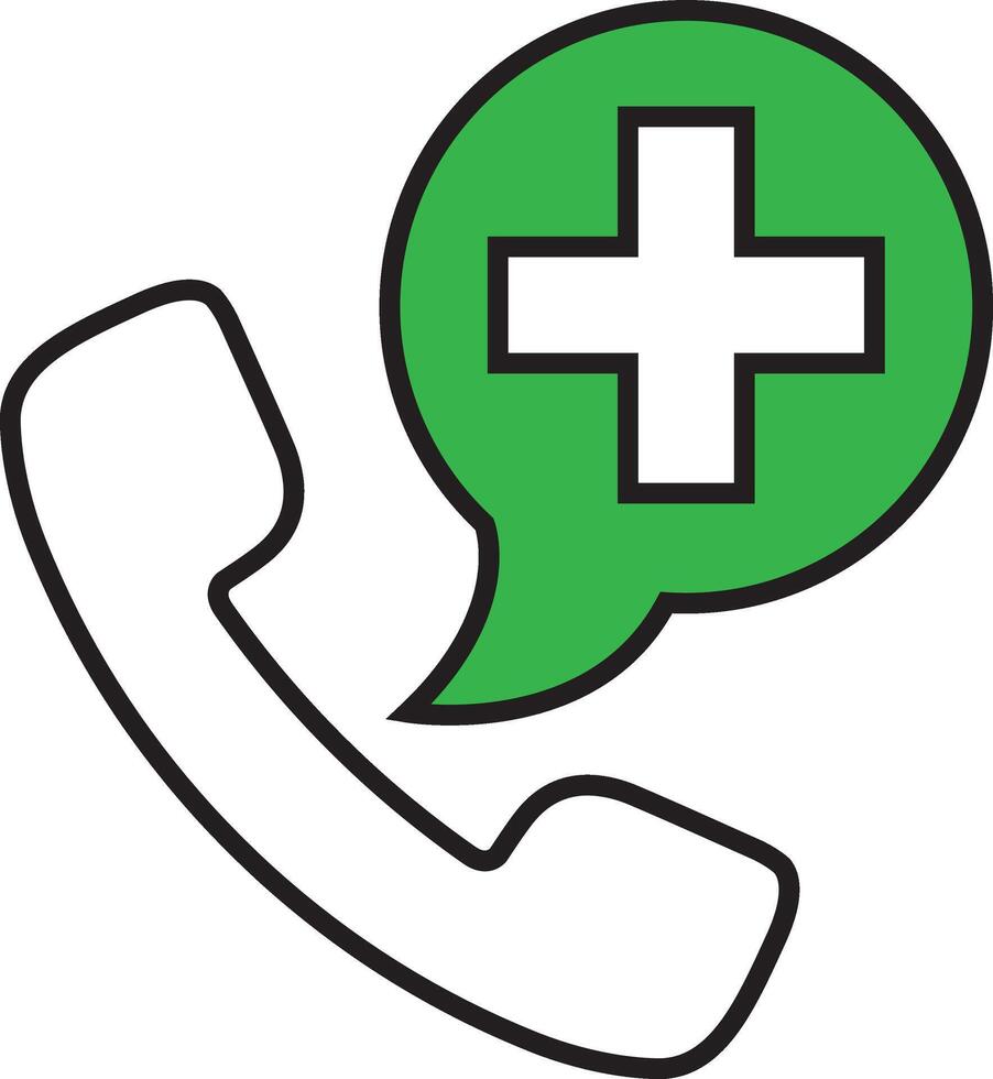 emergenza chiamata pieno schema icona, medicina e assistenza sanitaria, medico supporto cartello vettore grafica, un' colorato linea modello
