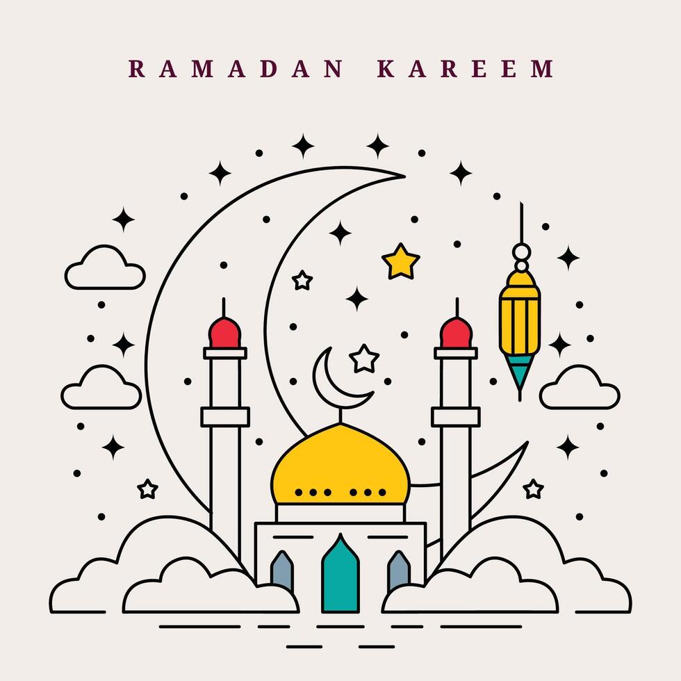 Ramadan kareem linea arte design modello sfondo adatto per Ramadan manifesti, islamico sfondi, eid mubarak, eid al-fitr, eid al-adha, eccetera. vettore